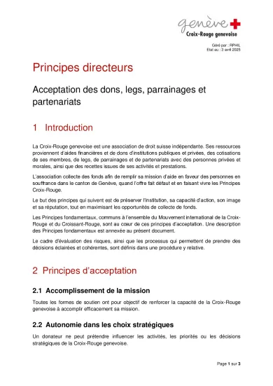 Principes directeurs d'acceptation des dons 